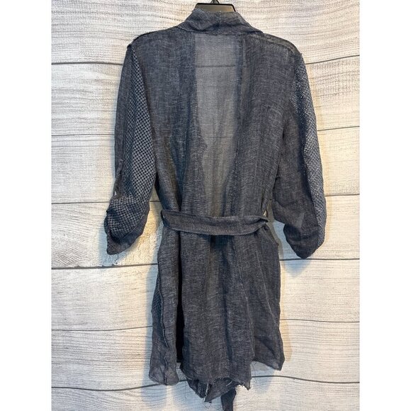 Elie Tahari Sheer Linen Long Cardigan With Textured Pockets & Belt - Picture 4 of 4